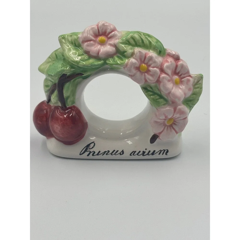 Vintage Ceramic Cherry Blossom Napkin Rings Set of 6‎ Prunus Avium Pink Floral